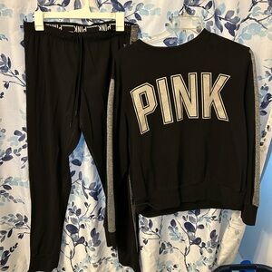 Victoria's Secret Womens jogger Set - Black with White Accents